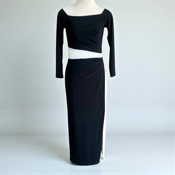 Lauren Ralph Lauren Formal Black Colorblock Off Shoulder Jersey Evening Dress - Picture 2 of 14
